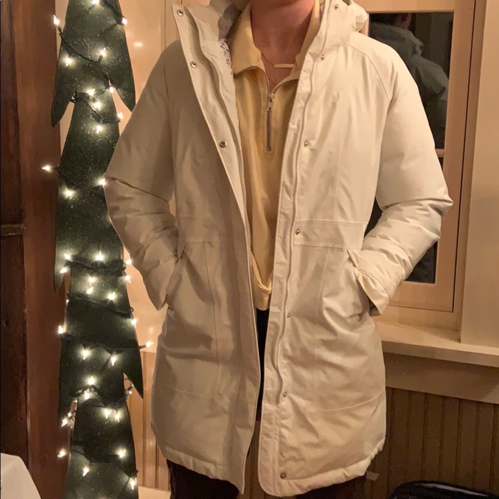 White MidThigh Northface Jacket
